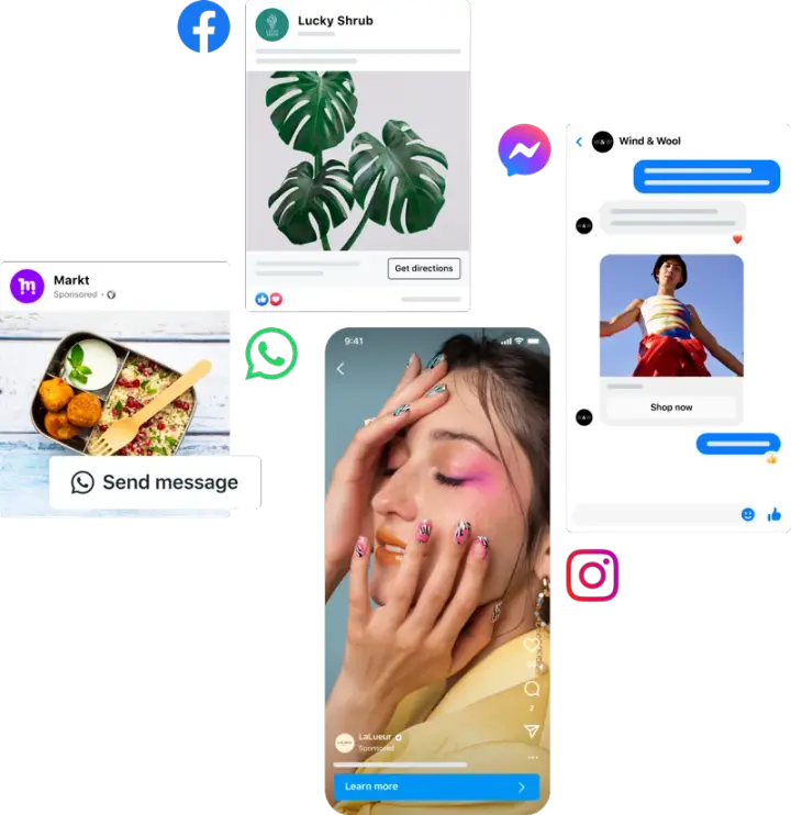 Ads on Facebook and Instagram opening conversations in Messenger, WhatsApp and Instagram