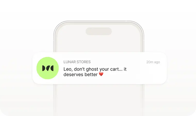 Browser push notification from a demo store reminding a shopper about the cart he left