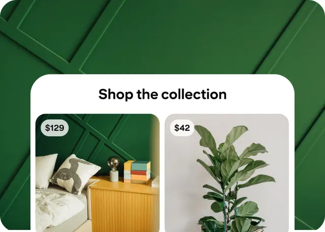 Pinterest collections ad example titled Shop the collection with two priced products