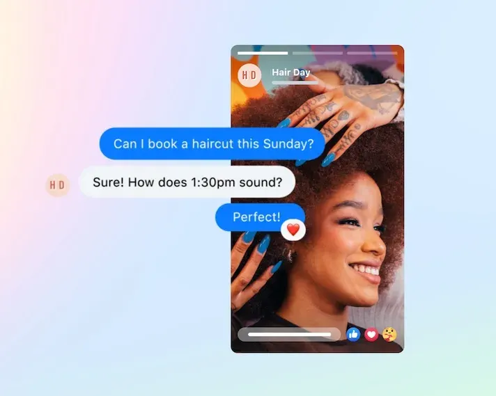 Meta example of an ad that opens a chat, where a customer books an appointment in three messages
