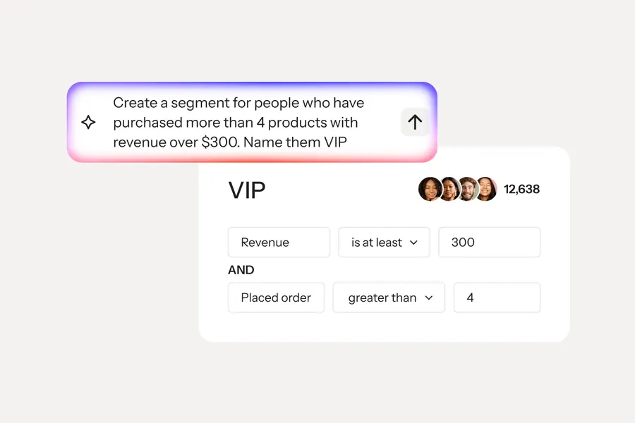Klaviyo segment builder creating a VIP segment from an AI prompt
