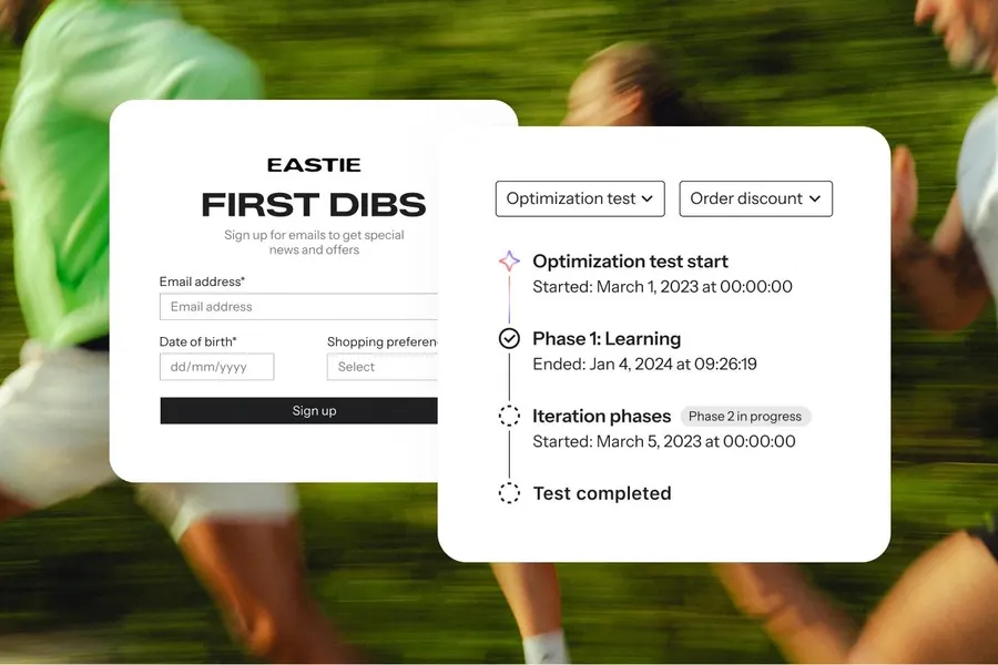 Klaviyo sign-up form with an optimization test timeline