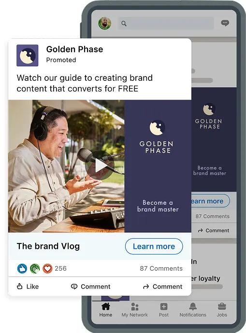 LinkedIn example of a promoted company video post in the mobile feed