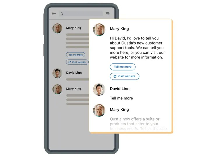 LinkedIn example of a message ad in the inbox with reply buttons to start a conversation