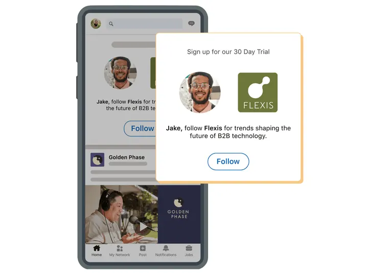 LinkedIn example of a personalized ad inviting a member to sign up for a free trial