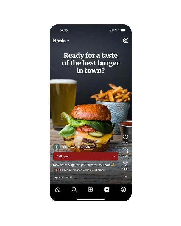 Meta example of a Reels ad with a Call now button