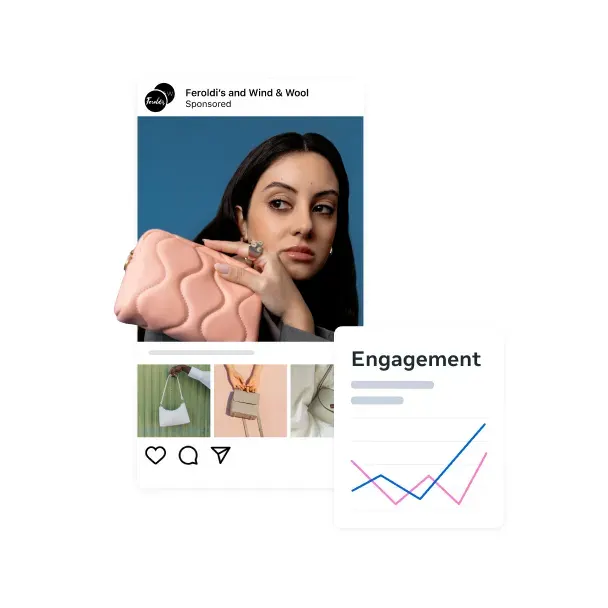 Meta example of a partnership ad shared by two brands, with an engagement chart