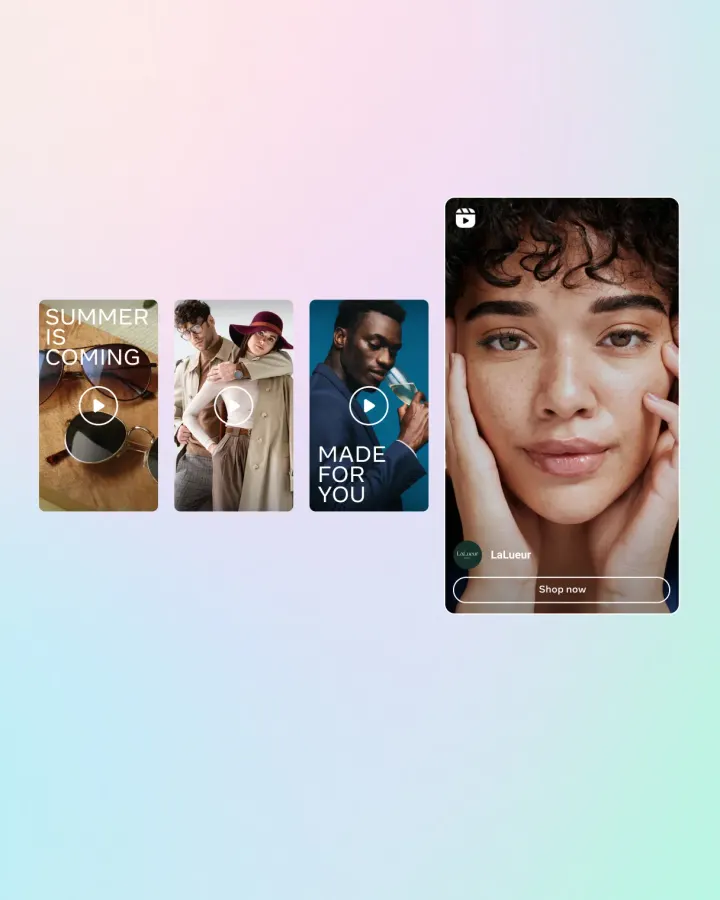 Meta example of several vertical Reels video ads with a Shop now button