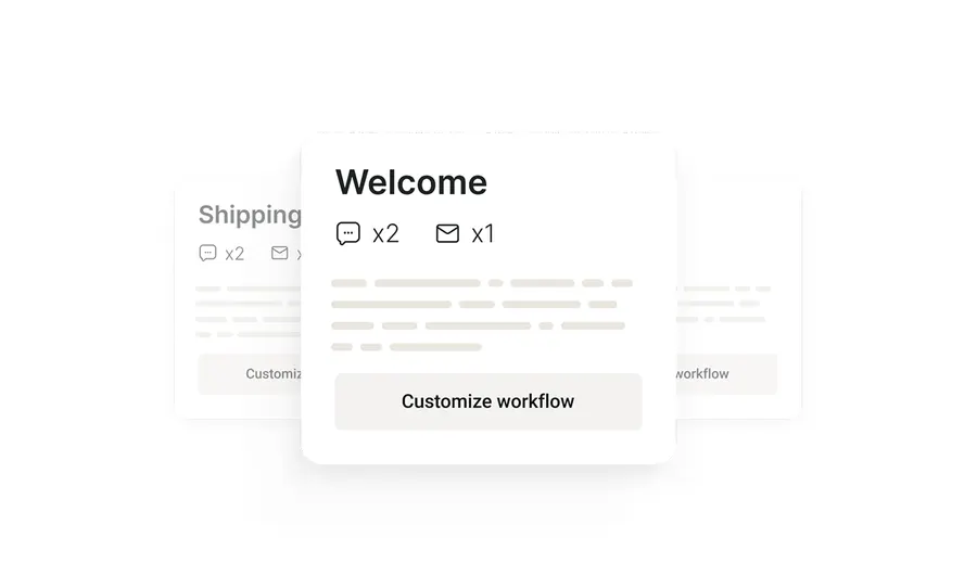 Omnisend workflow card for a welcome series with two text messages and one email
