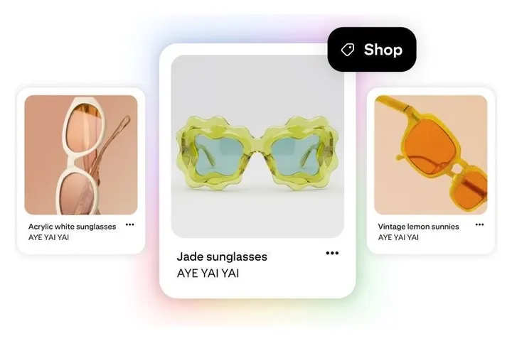 Pinterest example of shoppable product Pins for sunglasses with a Shop button