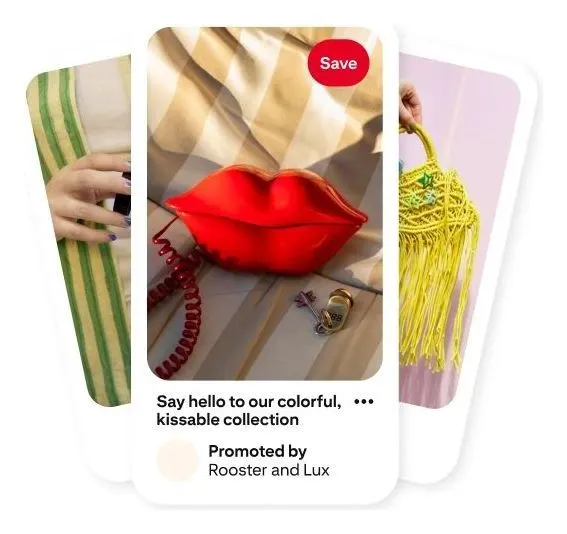 Pinterest example of promoted Pins from a demo brand, shown as a fanned stack of ads