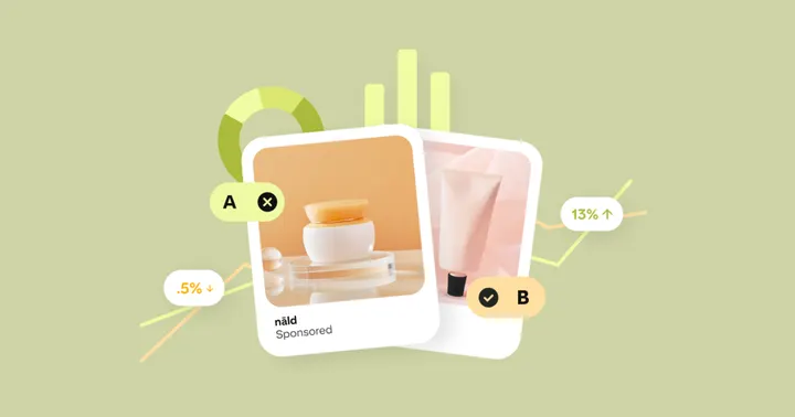 Pinterest illustration of an A and B test comparing two sponsored Pins with lift results