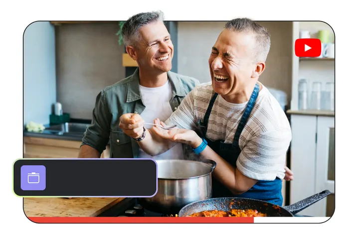 Google illustration of two creators cooking together inside a YouTube video player