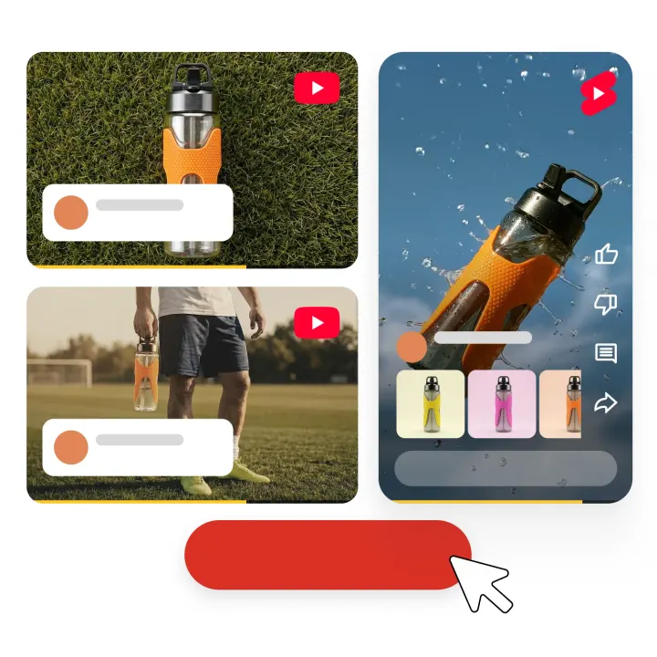 Google illustration of a YouTube Shorts ad on a phone with a product card and a red call-to-action button