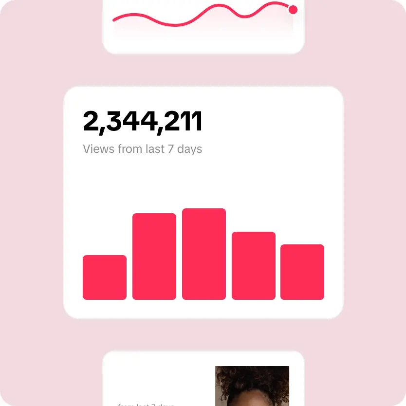 TikTok business account report showing 2,344,211 video views over the last seven days as a bar chart