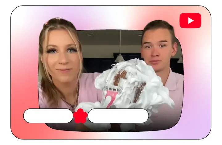Google illustration of two creators presenting a dessert inside a YouTube video ad
