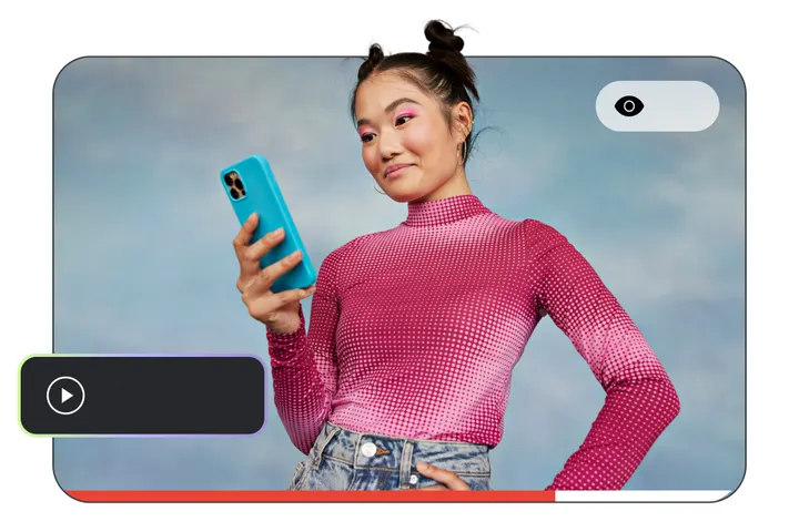 Google illustration of a woman holding a phone with a YouTube video view counter