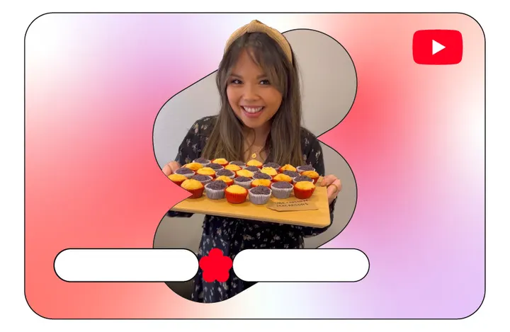 Google illustration of a YouTube Shorts ad with a creator holding a tray of cupcakes and call-to-action buttons